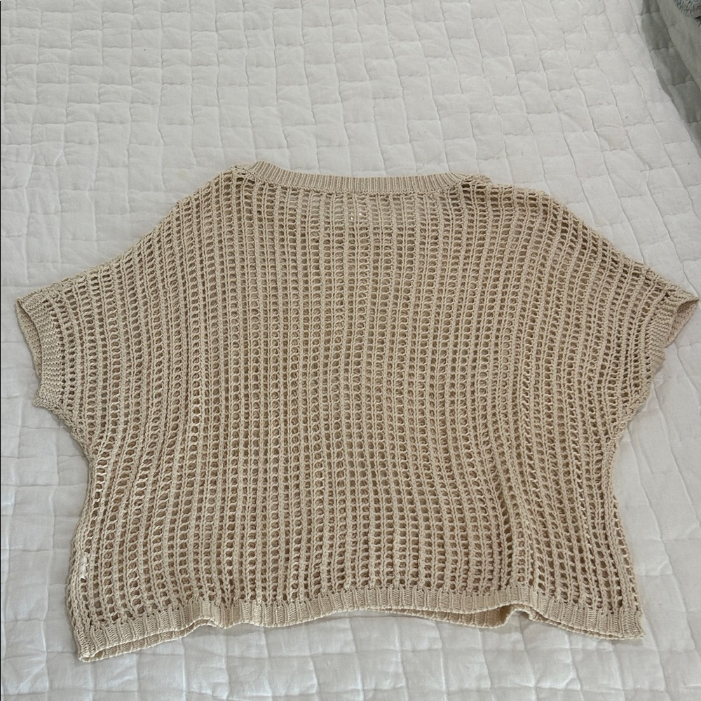 Beige Knit Short Sleeve Sweater - Picture 7 of 9